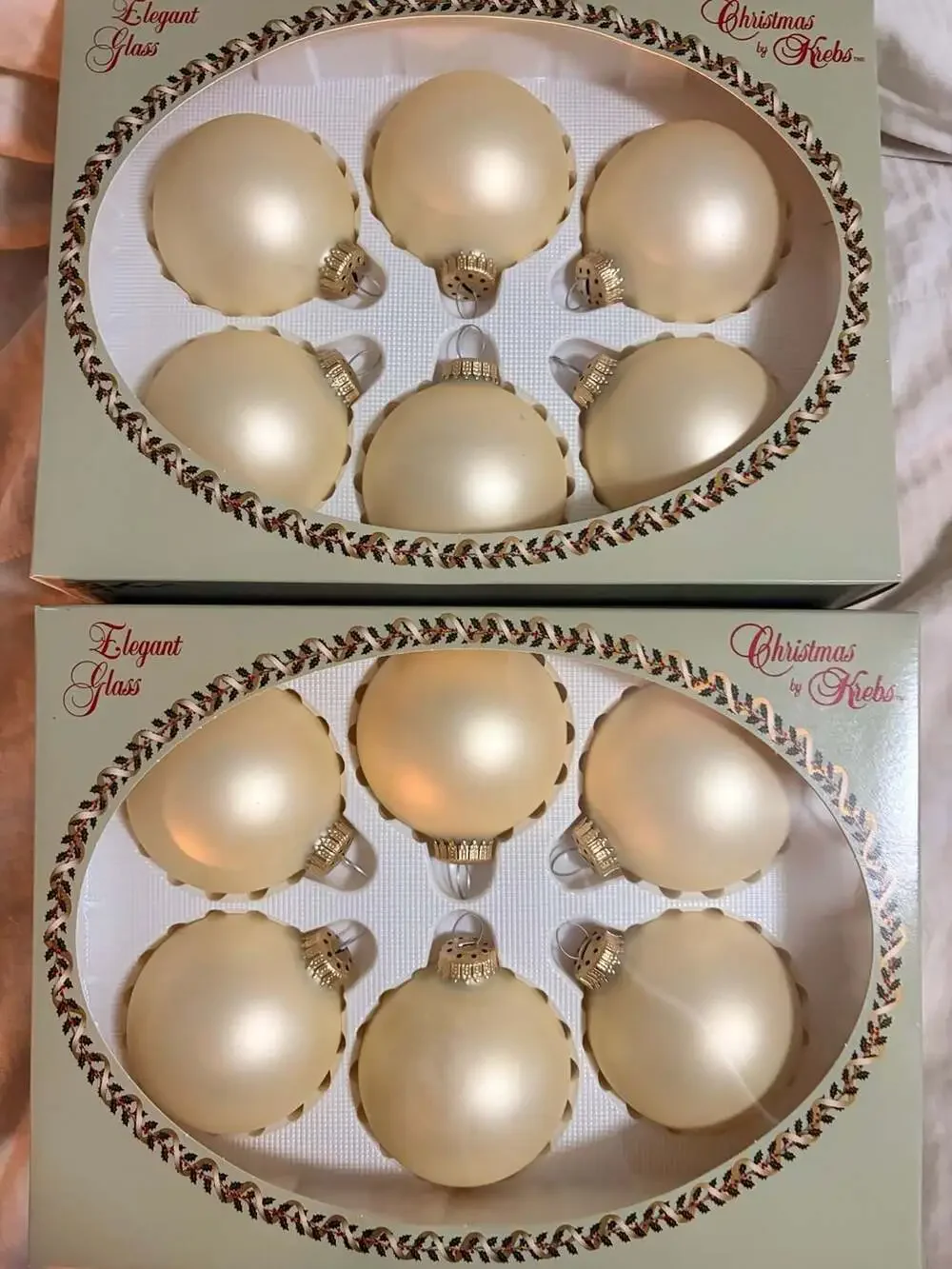 Christmas by Krebs Elegant Glass Champagne ivory Satin Ornament Set (2 Boxes)